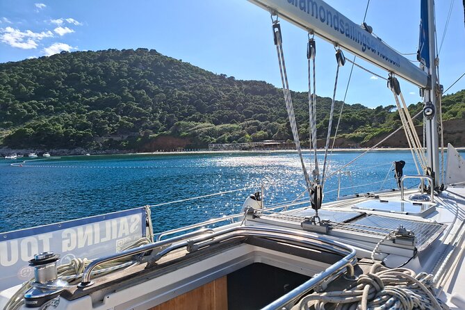 Dubrovnik : Full Day Group Sail Boat Tour to Elaphiti & Blue Cave - Sunj Beach on Lopud: Sandy Waterline and Beach Club Convenience